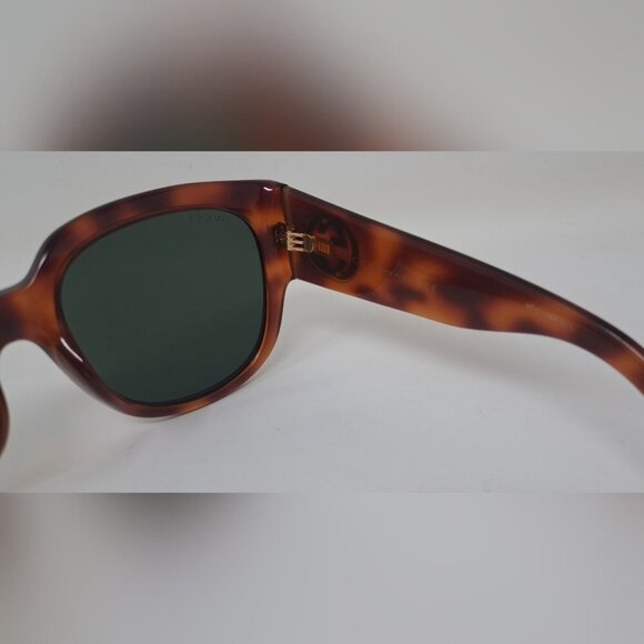 Gucci Womens Sunglasses Havana Green Gold Big Logo Square GG0142SA 002 55-20-140 - Picture 7 of 16
